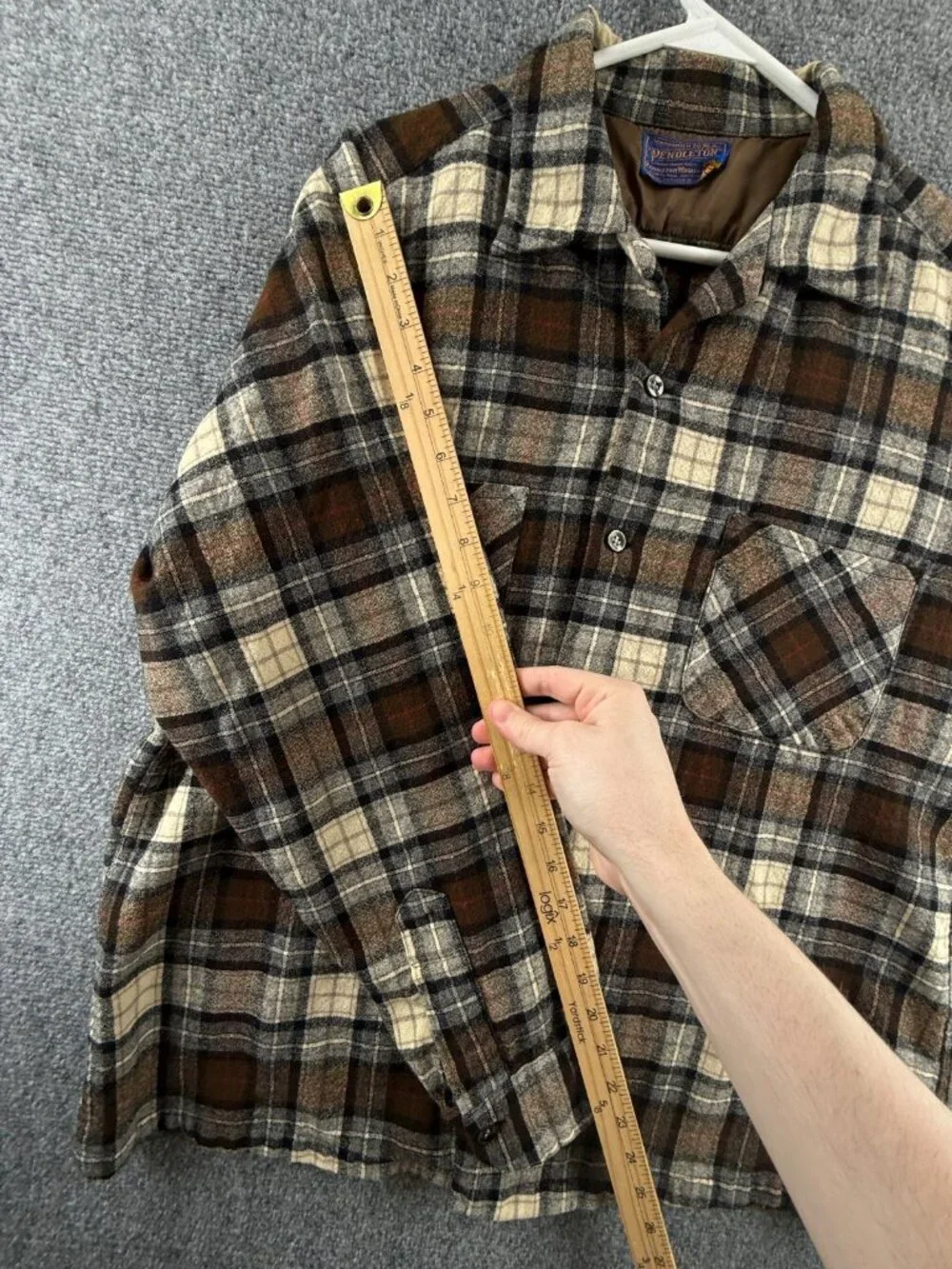 VTG Pendleton Virgin Wool Button Up Shirt Large Plaid Brown 60s 70s Soft Adult